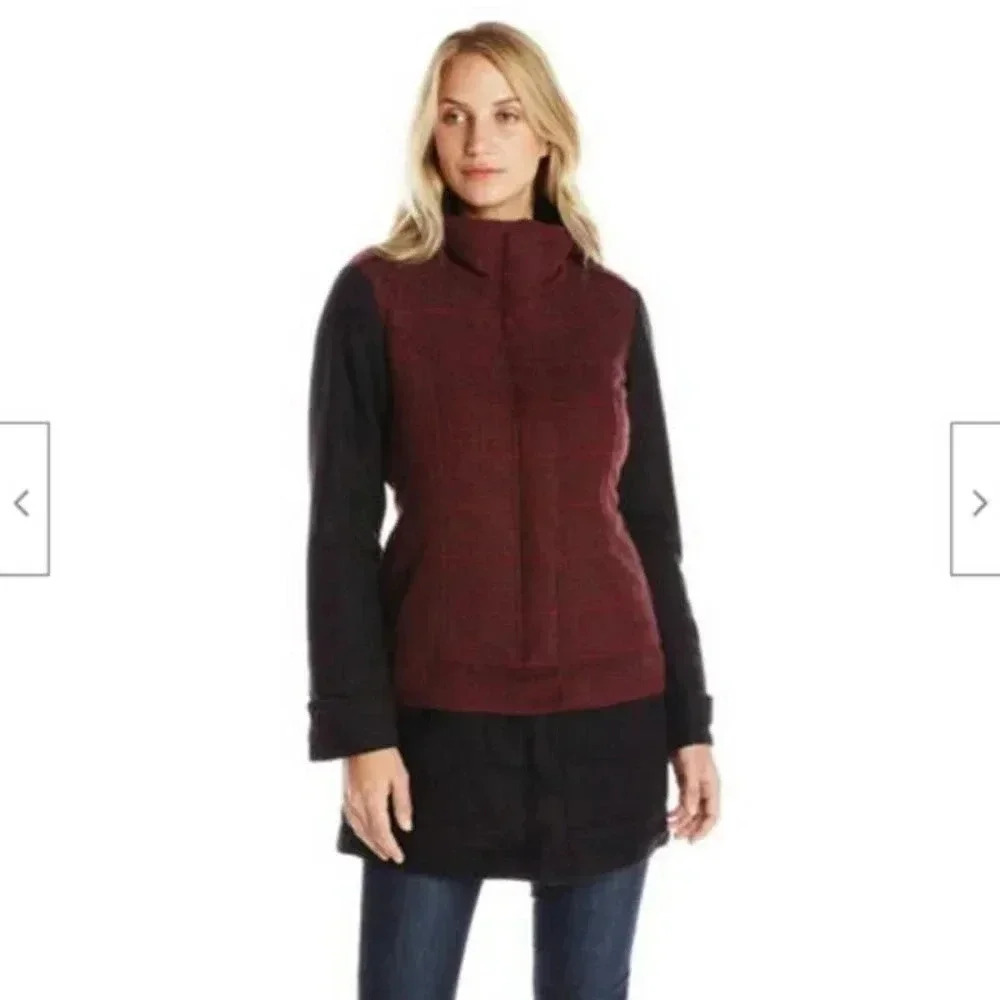 prAna Size XS Women's Wool Convertible Red Windowpane Caprise Jacket Coat New!